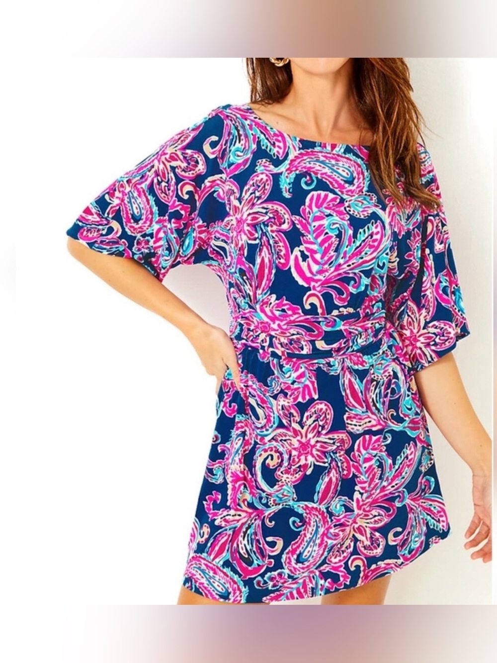 Lilly Pulitzer Parigi Boat Neck Romper Shorts  Blue Pink Size Large